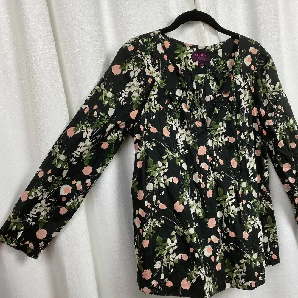 J.Crew x Liberty of London Black Floral Poppy Dream Peasant Blouse Sz.S